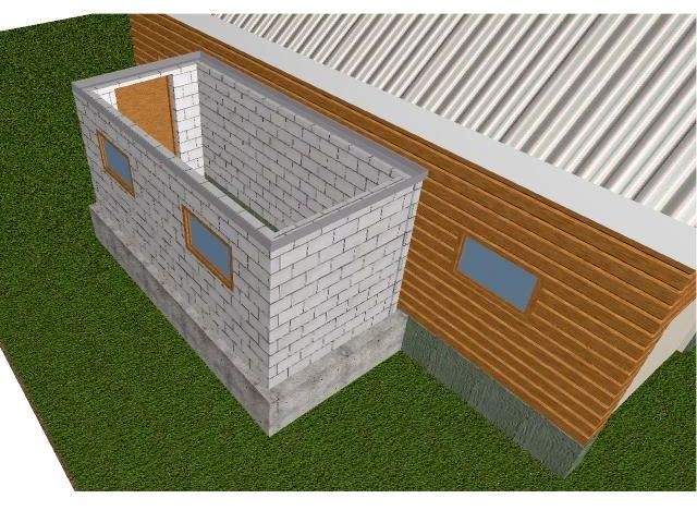 maket pristroyki iz penobetona k derevyannomu domu